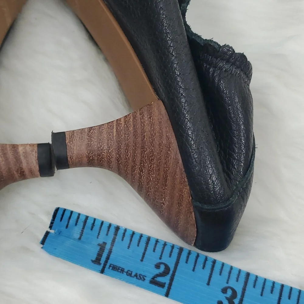 Cindy Says Black Leather Bow Heels Size 8 Slip On Elastic Back Dress  Shoes